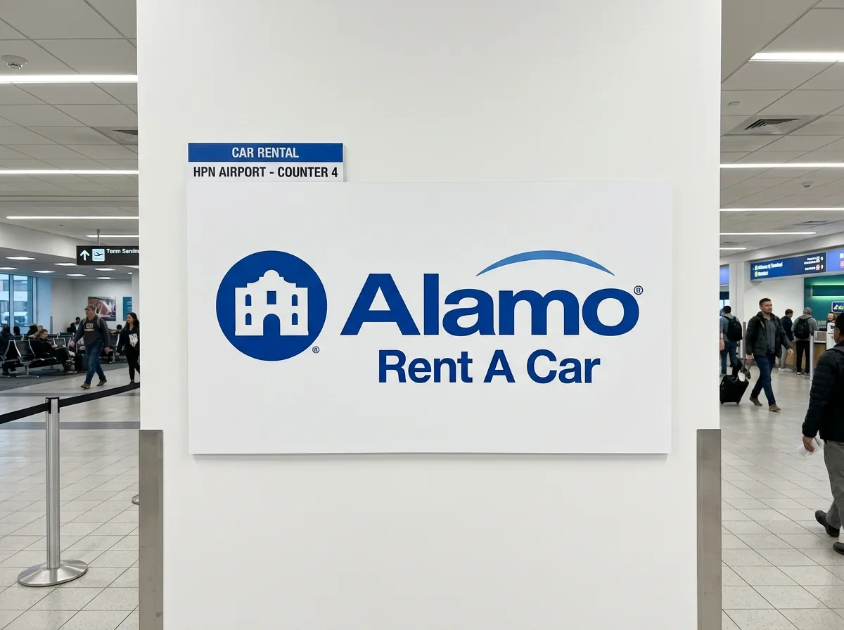 Alamo car rental logo, official white background version used at HPN airport
